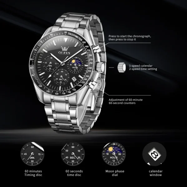 OLEVS Best Selling Original Watches for Men High Quality Stainless Steel Multifunction Mens Watch Fashion Trend Wrist Watch Men - Image 4