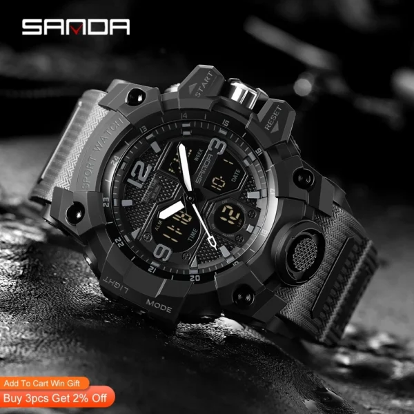 SANDA Men Military Watches G Style White Sport Watch LED Digital 50M Waterproof Watch S Shock Male Clock Relogio Masculino - Image 3