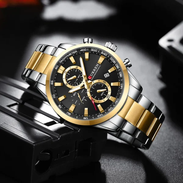 CURREN Casual Sporty Brand Stainless Steel Band Wristwatches for Men New Chronograph Quartz Watches with Date 8445 - Image 2