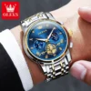 OLEVS 2856 Quartz Watch for Men Flywheel Skeleton Chronograph Moon Phase Multifunctional Stainless steel Men's Wristwatches - Image 3