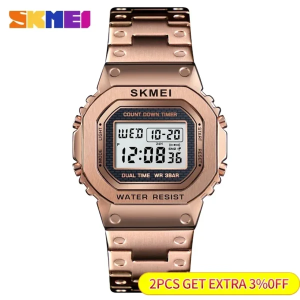 SKMEI 3Bar Waterpoof Alarm Clock Alloy Case Digital Men Watches reloj hombre Fashion Sport Watch Men Digital Watches 1456 - Image 2