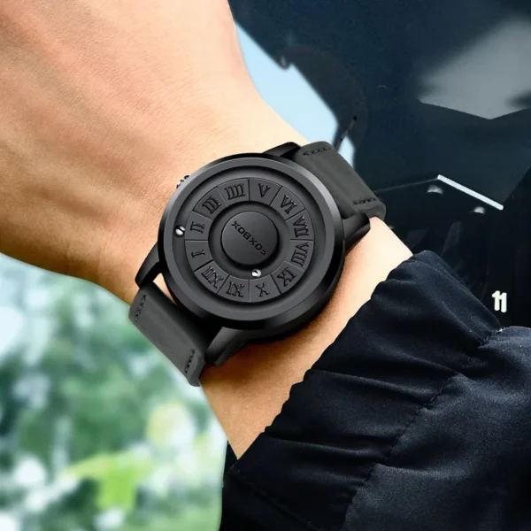 FOXBOX Mens Watches Creative Scrolling Pointer Magnetic Force Quartz Wristwatch Genuine Leather Watch Man Relogio Masculino+Box - Image 6