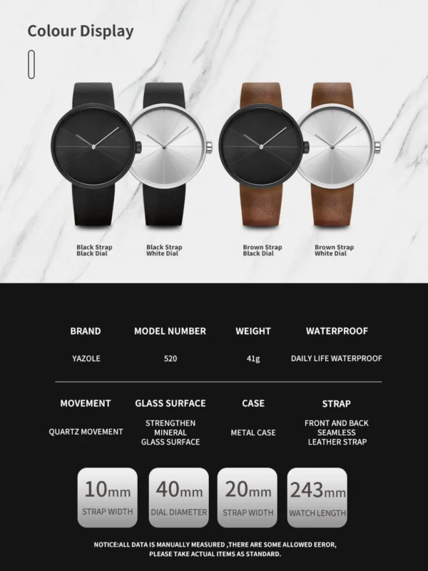 YAZOLE Fashion Mens Ultra Thin Watches Minimalist Waterproof Wristwatch PU Strap Simple Leisure Watch for Men Relogios Masculino - Image 2