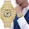 Hip Hop Square Watches for Men Luxury Iced Out Watch Calendar Business Wristwatches Clock Hours - Image 2