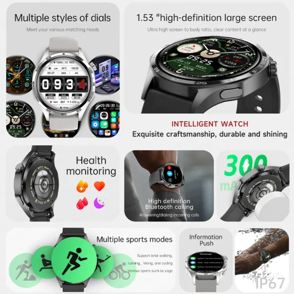 2024 New For HUAWEI Watch GT5 Pro Sports Smart Bracelet Men NFC GPS Trackr Compass 1.53" AMOLED Screen Bluetooth call Smartwatch - Image 4