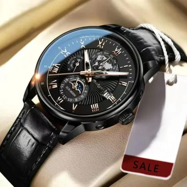 Luxury Man Watch Waterproof Chronograph Moon Phase Pattern Luminous Men's Wristwatch Leather Men Quartz Watches Casual Clock - Image 5