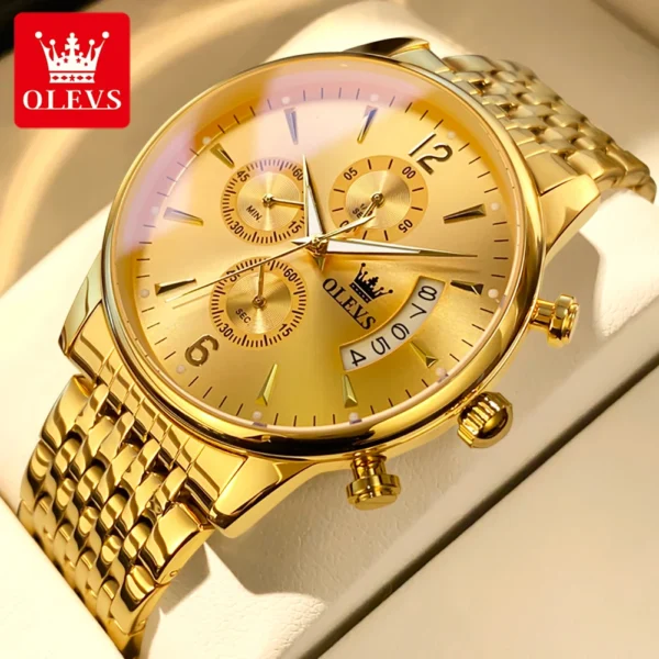 OLEVS Men's Watches Classics Three Small Dial Original Quartz Watch for Man Waterproof Stainless Luminous Date Fashion Trend - Image 2