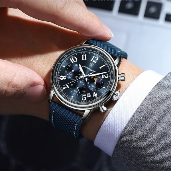 POEDAGAR Men's Watches Young Fashion Style Original Quartz Watch for Man Waterproof Luminous Moon Phase Date Chronograph 24 Hour - Image 3