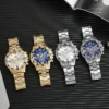 Luxury Men's Quartz Watch Classic Business Men Wristwatch Large Dial Alloy Steel Strip Blue Light Three Eye Men's Quartz Watch - Image 3