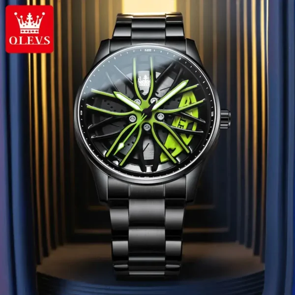 OLEVS Watch for Men 360° Rotary Dial Sport Car Rim Wheel Hub Waterproof Luminous Fashion Stainless Steel Men's Quartz Wristwatch - Image 6