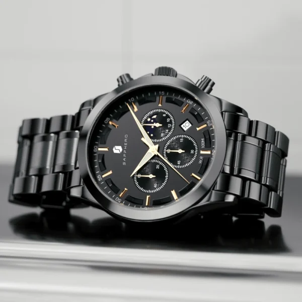SAPPHERO Luxury Watch for Man Elegant Date Waterproof Luminous Black Wristwatch Quartz Stainless Steel Sports Men's Watches - Image 3