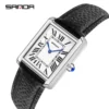 SANDA Men Women Quartz Watch Roman Numeral Square Stainless Steel Leather Wristwatch Casual Lovers Water Resistant Ladies Watch - Image 2