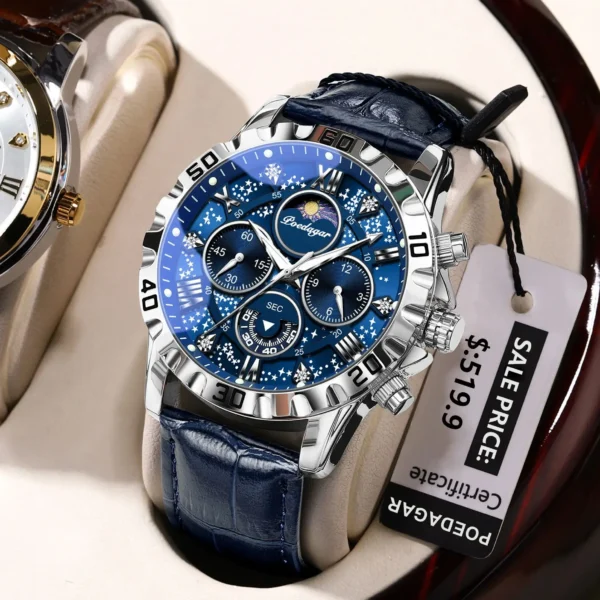 POEDAGAR Luxury Man Watch Waterproof Luminous Chronograph Watch For Men Military High Quality Leather Quartz Men's Watches Reloj - Image 2