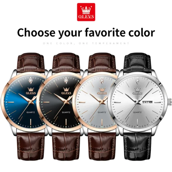 OLEVS Fashion Business Brand Original Men Watches Leather Strap Trend Week Calendar Quartz Watch Luminous Waterproof 43mm Dial - Image 6