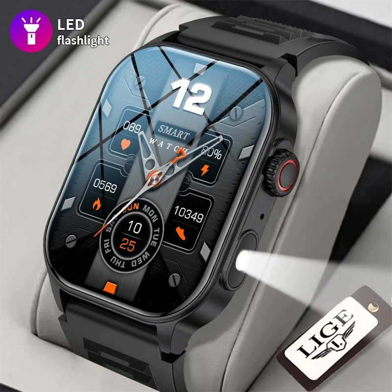 LIGE Health Smart Watch Men Bluetooth Call Sport Fitness Watch AI Voice Men For Xiaomi Huawei Smartwatch Night LED Flashlight