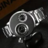 YIKAZE Luxury Quartz Men's Watches Punk Style Dual Dial Business Men Wristwatch Stainless Steel Strap Waterproof Military Watch - Image 2