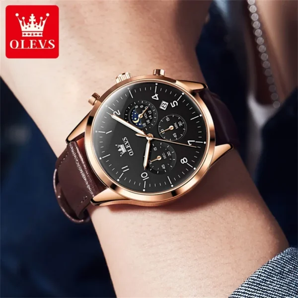 OLEVS 2882 Business Quartz Watch For Men Moon Phase Leather Men's Watches Waterproof Original Man Wristwatches reloj hombre - Image 3