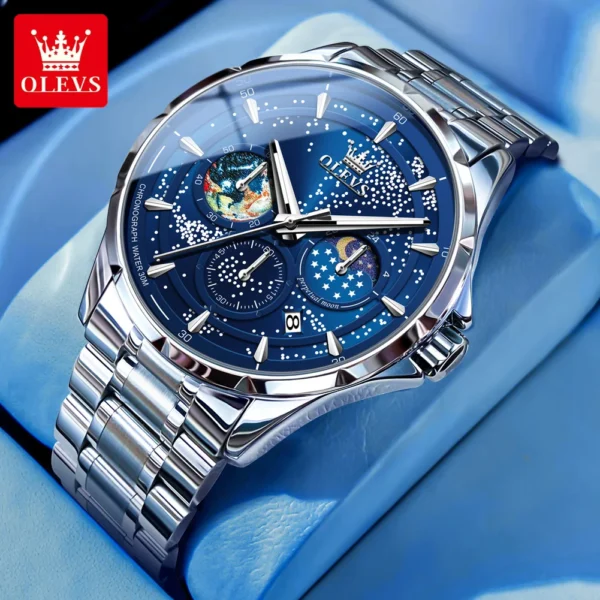 OLEVS 5538 Top Fashion Luxury Quartz Watch For Men Moon Phase Starry Sky Date Multifunctional Waterproof Luminous Men's Clock - Image 4