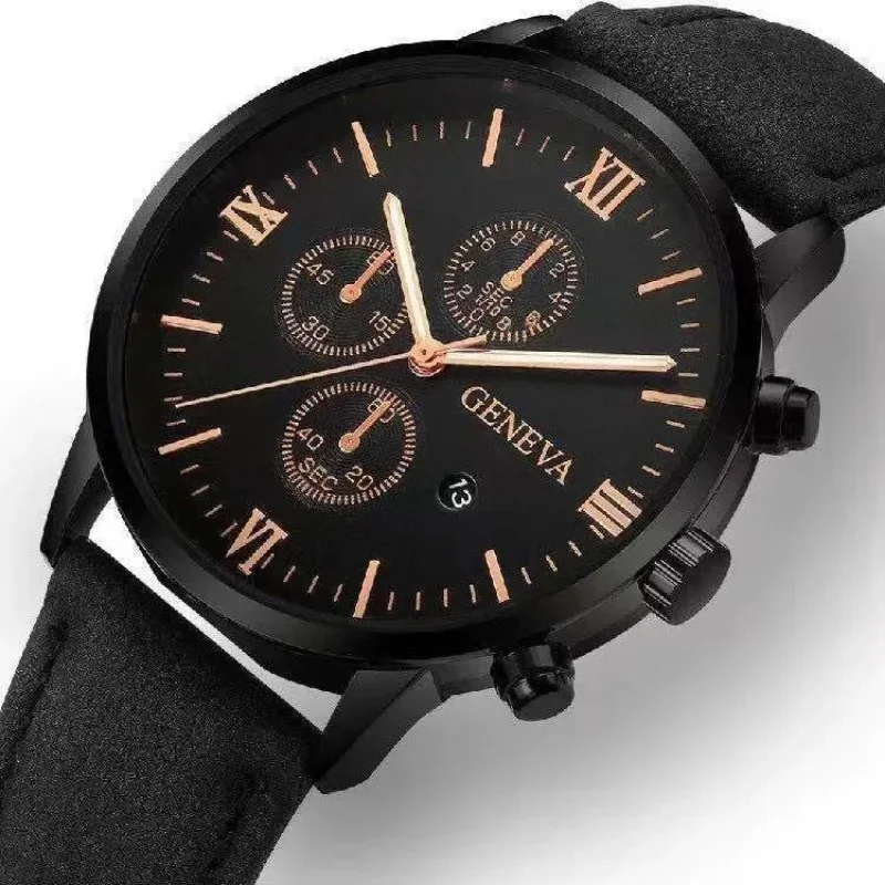 New Geneva Leisure Business Men's Watch Fashion Three Eyes Military Quartz Watches Leather Strap Waterproof Gentleman Wristwatch - Image 4