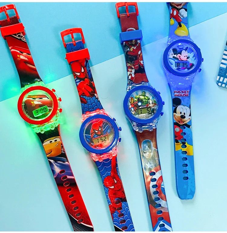 Flash Light Spiderman Kids Watches For Boys Cartoon Hello Kitty Mickey Children Watch Girls Student Clock Gifts free shipping - Image 5