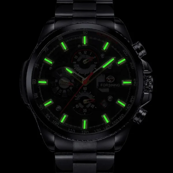 Forsining Top Brand Three Dial Calendar Stainless Steel Men Automatic Mechanical Wrist Watches Luxury Military Sport Male Clock - Image 6