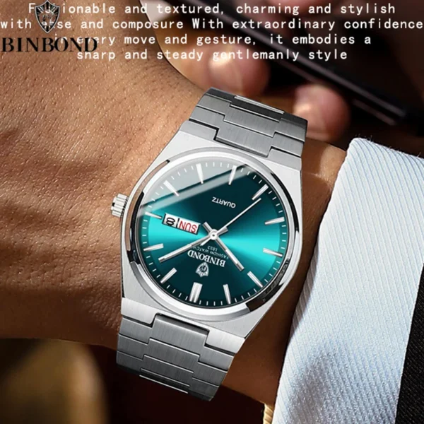 BINBOND Fashion New Men Business Watch Leisure Quartz Stainless Steel Buckle Watches Waterproof Luminous Calendar Men's Watches - Image 3