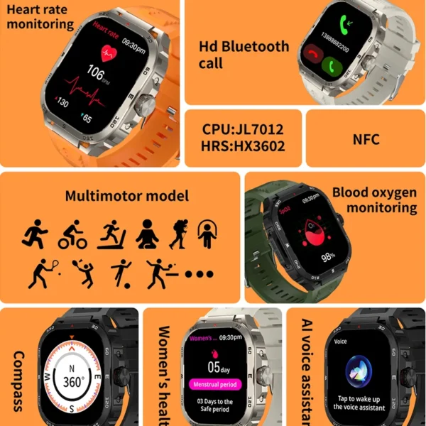 New 2.01inch full touch Smartwatch for men Android Xiaomi Blood Pressure Oxygen Fitness Watch Waterproof military smartwatch - Image 2