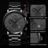 Hannah Martin Watches For Men Calendar Six-Hand Chronograph Multi-function Men's Watch Black Waterproof Steel Strap Quartz Clock - Image 2