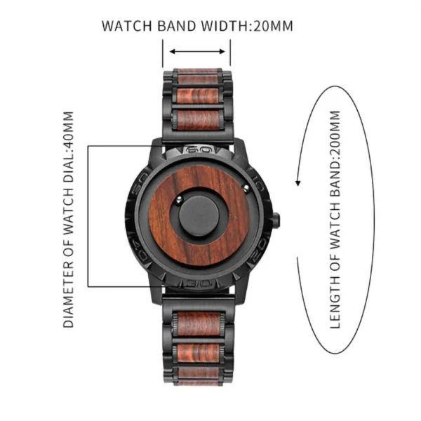 EUTOUR-Men's Solid Wood Magnetic Watch, Luxury Sport Quartz, Waterproof Watch, Original Fashion - Image 2