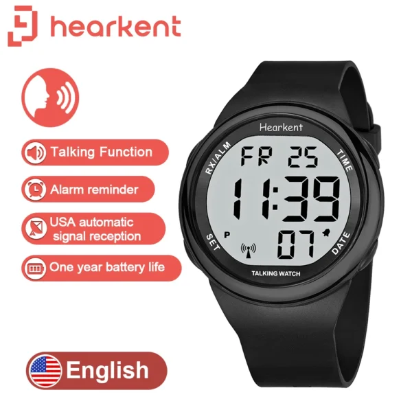 Hearkent English Talking Watch for Blind Man/Visually Impaired Seniors Electronic Digital Speaking Clock WristWatches with Alarm