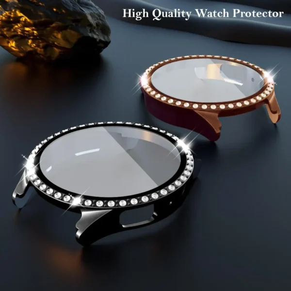 Glass+Case for samsung Galaxy watch 6 accessoires Bling Diamond PC bumper+Screen protector watch6 watch4 watch5 44mm 40mm Cover - Image 2