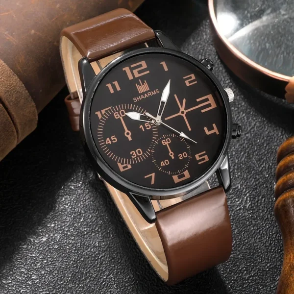 Kegllect 5PCS Men Quartz Watch Round Dial Leather Strap Bracelet Set Ideal Choice for Gifts(Without Box) - Image 2