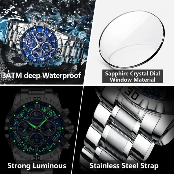 POEDAGAR Top Luxury Man Wristwatch Waterproof Luminous Chronograph Men's Quartz Watch Stainless Steel Casual Sports Men Watches - Image 4