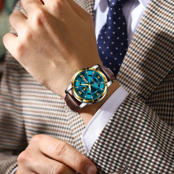 POEDAGAR Luxury Man Wristwatch Waterproof Luminous Date Week Leather Watch For Men Sports Quartz Men's Watches Male Clock Reloj - Image 5