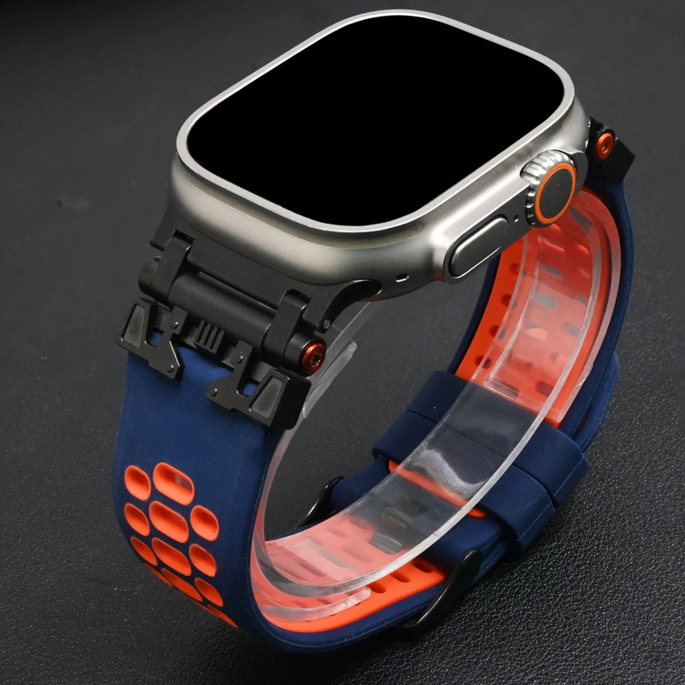 Men Rubber Sports Band for Apple Watch 10 46mm Ultra 1 2 49mm Breathable Loop Strap for Iwatch Series 9 8 7 6 5 4 Se 45mm 44mm - Image 5