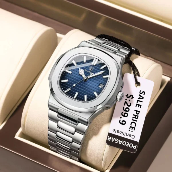 2023 New POEDAGAR Luxury Watch Business Waterproof Male Clock Luminous Date Stainless Steel Square Quartz Men Watch reloj hombre - Image 3