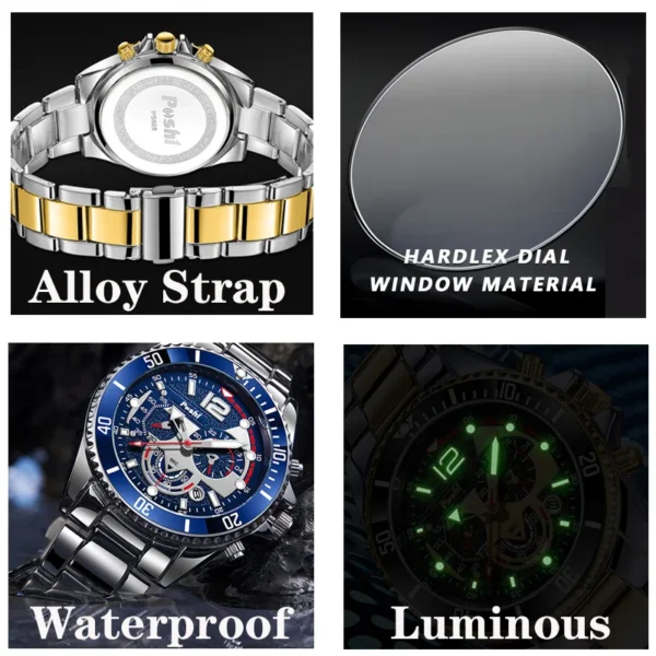 POSHI Men's Watch Luxury Waterproof Men Quartz Wathes Chronograph Luminous Alloy Strap Date Business Wristwatch Clock for man - Image 6