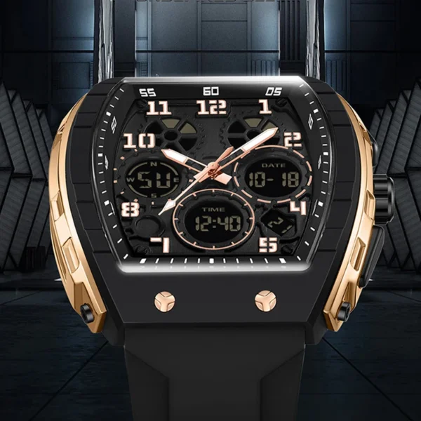 Men Sports Digital Wrist Watches For Male Clock Dual Display Man Tonneau Watches Chronograph Luminous Silicone Band Dropship - Image 2