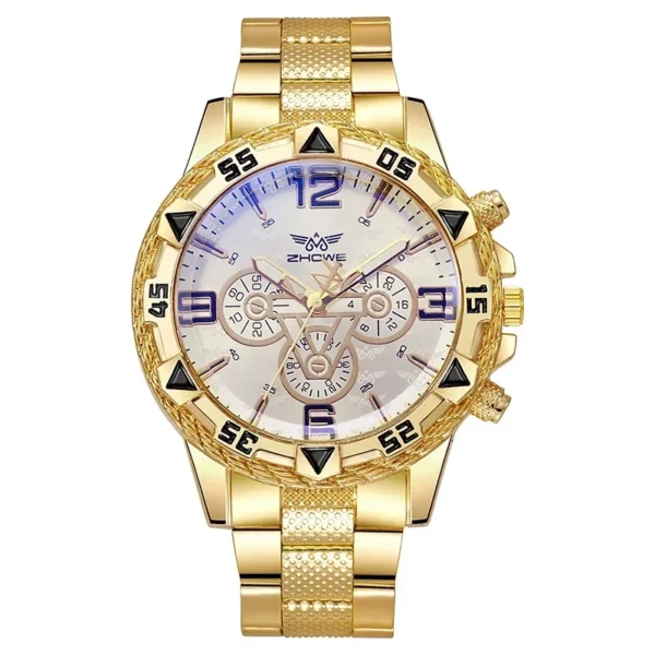 Luxury Men's Quartz Watch Classic Business Men Wristwatch Large Dial Alloy Steel Strip Blue Light Three Eye Men's Quartz Watch - Image 5