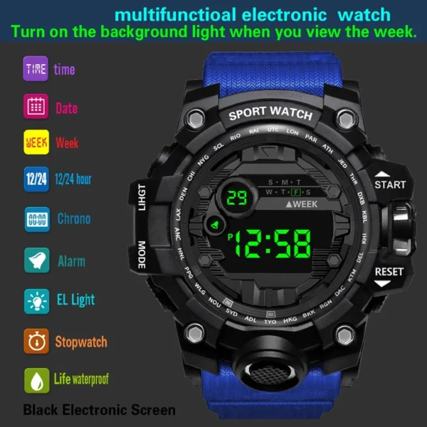 YIKAZE Y12 Men's Sports Watch Waterproof Luminous Men Sport Watch Multifunction Digital Electronic Wristwatch Clock for Boy Kids - Image 4