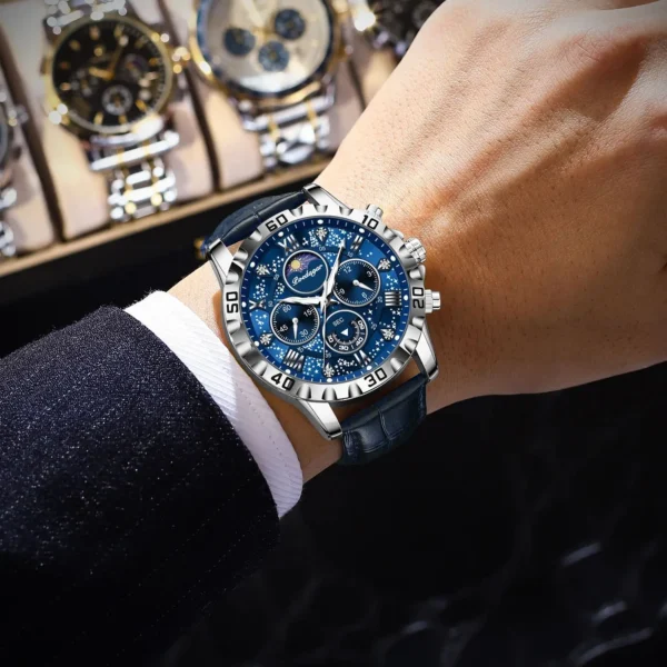 POEDAGAR Luxury Man Watch Waterproof Luminous Chronograph Watch For Men Military High Quality Leather Quartz Men's Watches Reloj - Image 6