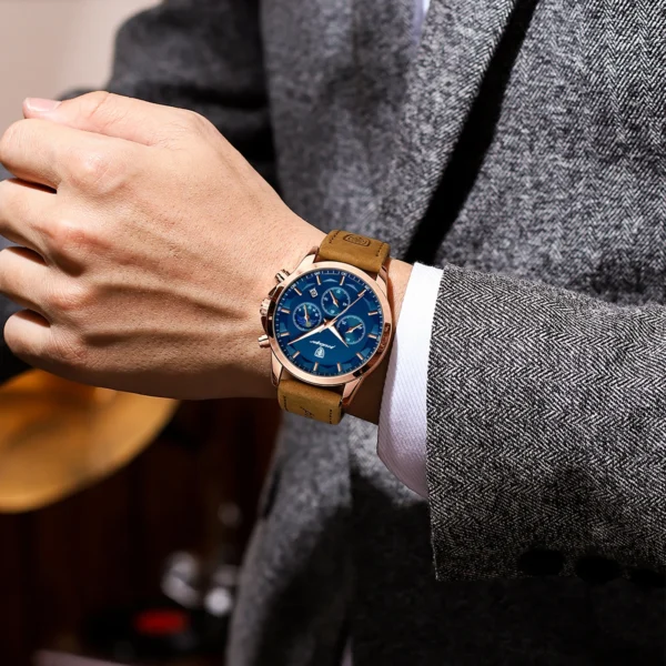 POEDAGAR Men Quartz Watch Luxury Sports Waterproof Chronograph Luminous Date Man Wristwatch Business Leather Men's Watches Clock - Image 6