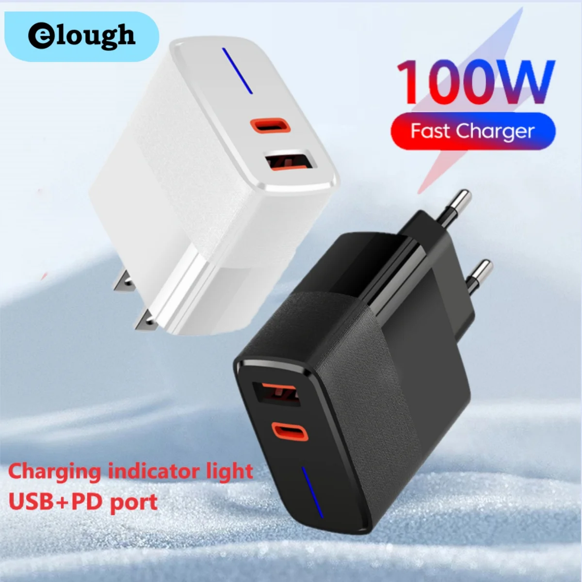 Elough 100W Fast Charging USB LED Charger PD Quick Charge 5.0 USB Type C Charger Adapter For iPhone Max Samsung Xiaomi Huawei