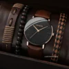 New Men Watch Luxury Bracelet Set Fashion Business Brown Leather Quartz Wrist Watches for Men Gift Set Relogio Masculino NO BOX - Image 2
