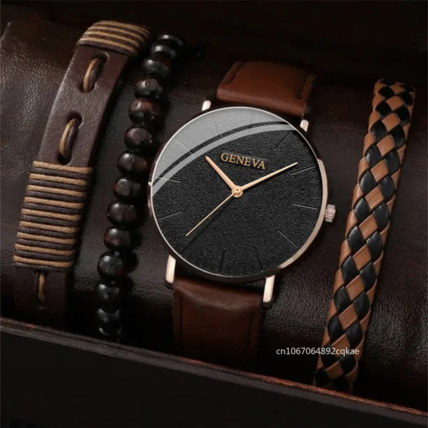 New Men Watch Luxury Bracelet Set Fashion Business Brown Leather Quartz Wrist Watches for Men Gift Set Relogio Masculino NO BOX - Image 2