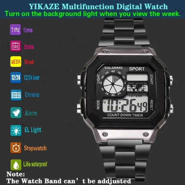 Luxury Men's Wristwatch Multifunction LED Digital Watch Alloy Strap Classic Business Men Watch 7-colors Luminous Sport Watches - Image 3