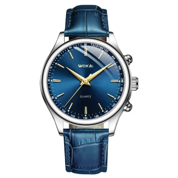 2023 Hot Sale Wokai Watch Men Blue Sport Watches Blue Leather Band Quartz Wristwatches Men Best Gifts Low Price Reloj Hombre - Image 2