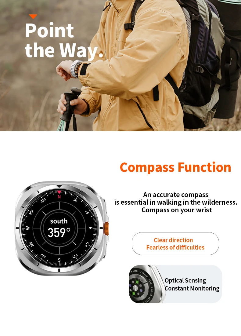 Vwar Watch 7 Ultra 47mm Smart Watch IP68 Waterproof Bluetooth Call Compass Smartwatch for Men Women 1.43" AMOLED Screen SpO2 - Image 5