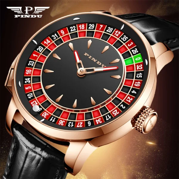 PINDU Design Roulette Watch Button Turn NH35A Men's Mechanical Watch Luminous Hands Leather Metal Buckle Strap Men Wristwatches