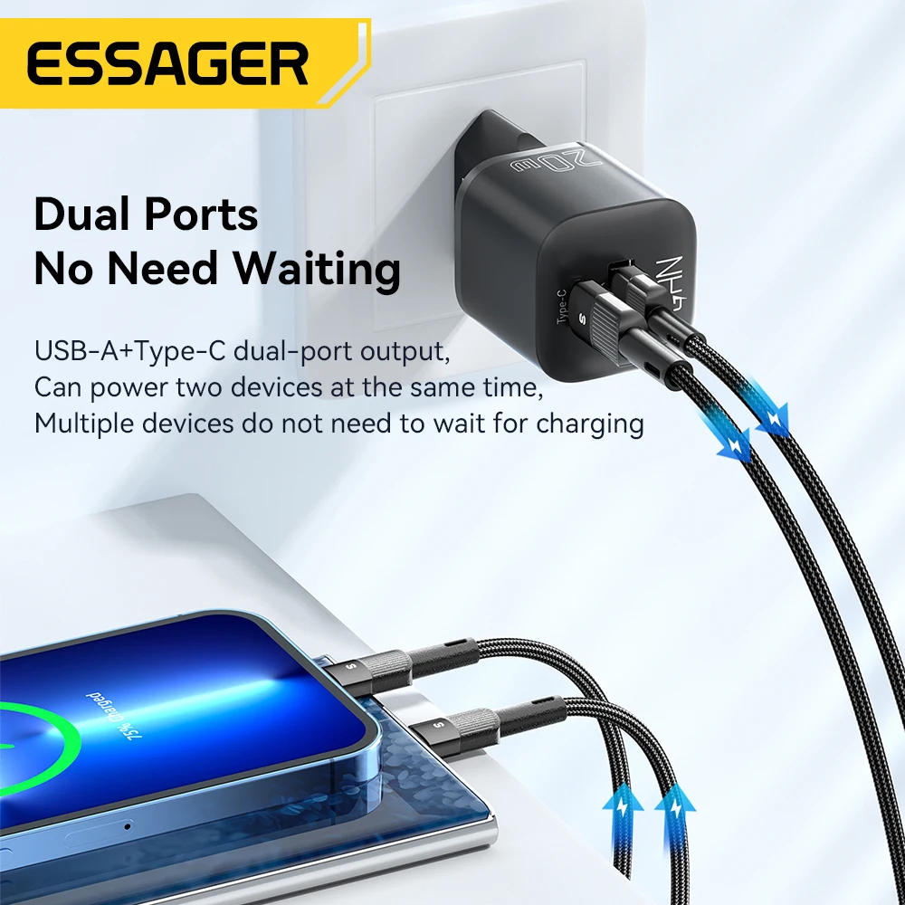 Essager 0W GaN USB C Charger QC 3.0 PD Fast Type C Charger For iPhone 15 14 13 Pro Max Xiaomi Samsung Type C Mini Phone Charger - Image 2